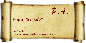Popp Anikó névjegykártya